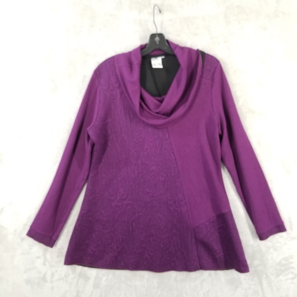 Parsley & Sage Sweater Women L Purple Cowl Neck Stretch Mixed Knit Relaxed Tunic